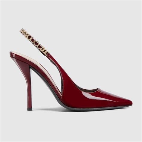 gucci slignback pump mid heel 36|GUCCI Signoria embellished patent.